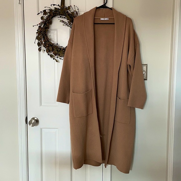 Mango Camel Coatigan Long Sweater Size 